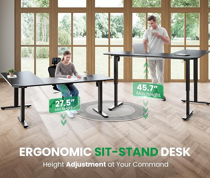 SIAGO L-Shaped Standing Desk - 75 x 63 Inch Adjustable Corner Standing Desk with Charging Station - L Shape Sit Stand Table with Memory Controller, Splice Board for Home Office
