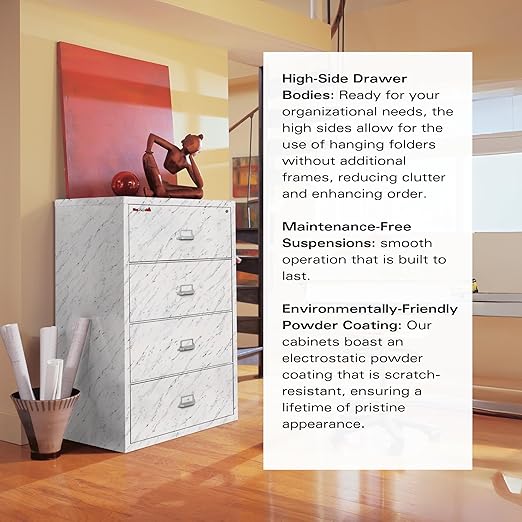 FireKing Lateral 4 Drawer Legal and Letter Fire Safe File Cabinet with Key Lock, 1 Hour Fire Rated, UL Rated & Water Resistant Home Safe, Filing Cabinet, Made in The USA, Black