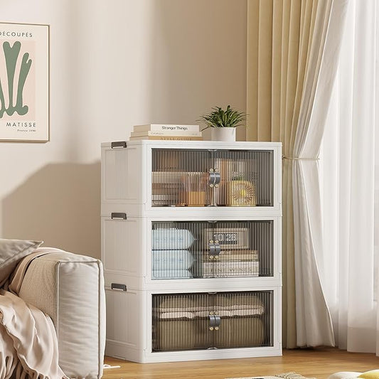 SAILUN 87Gal/348Qt Stackable Storage Bins Folding Collapsible Storage Bins with Lid, Closet Organizers and Storage, Grey 26" W x 17" D x 43.7" H