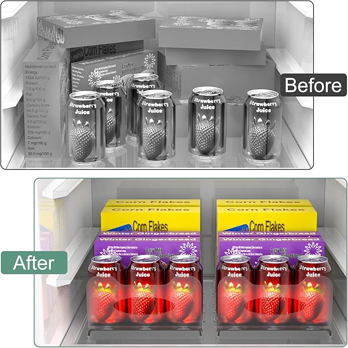 Freezer Organizer 12” Visible Fridge Organizer Rack with Removable Dividers and Handles, Freely Adjustable, Fits Refrigerator Frozen Meals, Lunch Meat Box, Cheeses (Black)