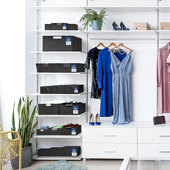 Sorbus Set of 3 Large Woven Storage Baskets – Mesh Hand-Woven Baskets for Organizing, Fabric Storage Bins for Linen Closet Organizer, Storage Baskets for Shelves and Home Organization (Black)