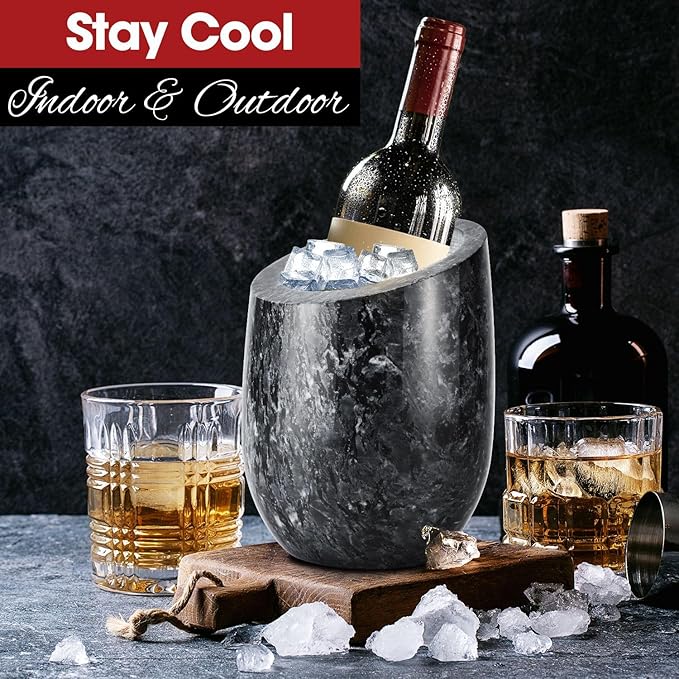 Flexzion Marble Wine Chiller Bucket – Black Wine Cooler & Champagne Bucket for Bar Cart Decor, Kitchen & Parties – Gifts for Men, Women & Enthusiasts – Fits 750ml Bottles
