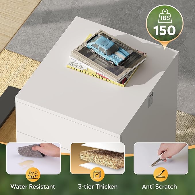 DEVAISE 3 Drawer Rolling File Cabinet with Lock, Wood Under Desk Filing Cabinet fits Letter/Legal/A4 Size for Home Office, White