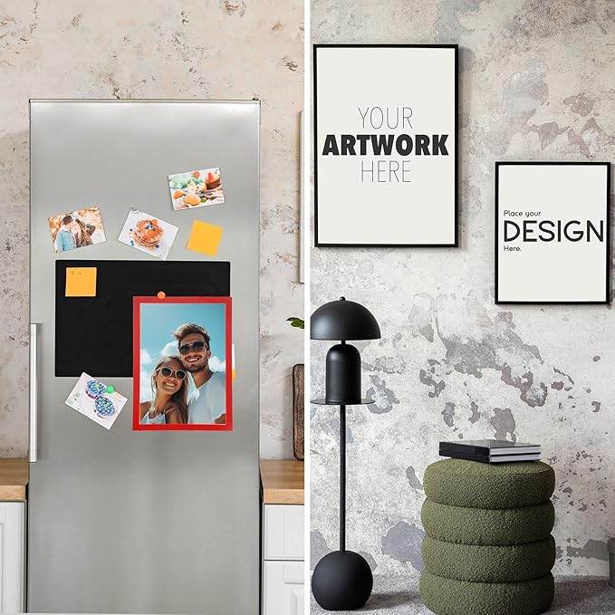 uxcell 6 Pcs Magnetic Sign Holder, 8.3" x 11.7" Self-Adhesive Magnetic Wall Signs Holder Magnetic Picture Frame Document Holder for Home Office Wall Window Displays, Red