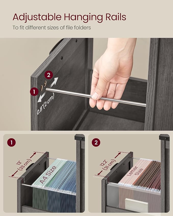 VASAGLE File Cabinet, Filing Cabinet with 2 File Drawers, Printer Stand, Fit A4, Letter Size, Hanging File Folders, Modern Farmhouse Style, for Home Office, Misty Gray UOFC048G01