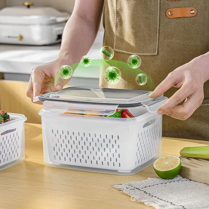 Freshmage Fruit Storage Containers for Fridge with Removable Colander, Airtight Food Storage Container, Dishwasher Safe Produce Saver for Refrigerator, Keep Berry Fruit Fresh Longer 8 pcs Small Clear