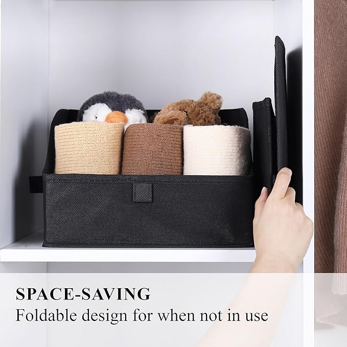 WUIKE Trapezoid Storage Bins with Handles, Fabric Closet Storage Baskets for Organizing Clothes, Purse, Sheets, Blankets, 11" L x 11" W x 8" H, 3-Pack, Black