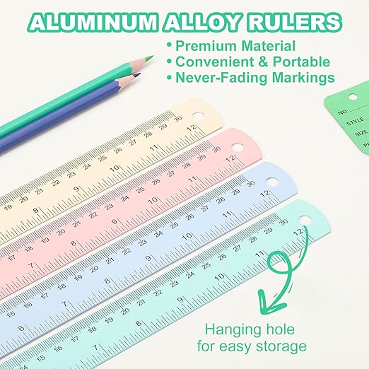 PATIKIL 30cm/12 Metal Ruler, 2 Pack Aluminum Alloy Rulers with Centimeters, Millimeters, Inches and Conversion Table Straight Edge Ruler for Writing Machinist Drafting, Blue