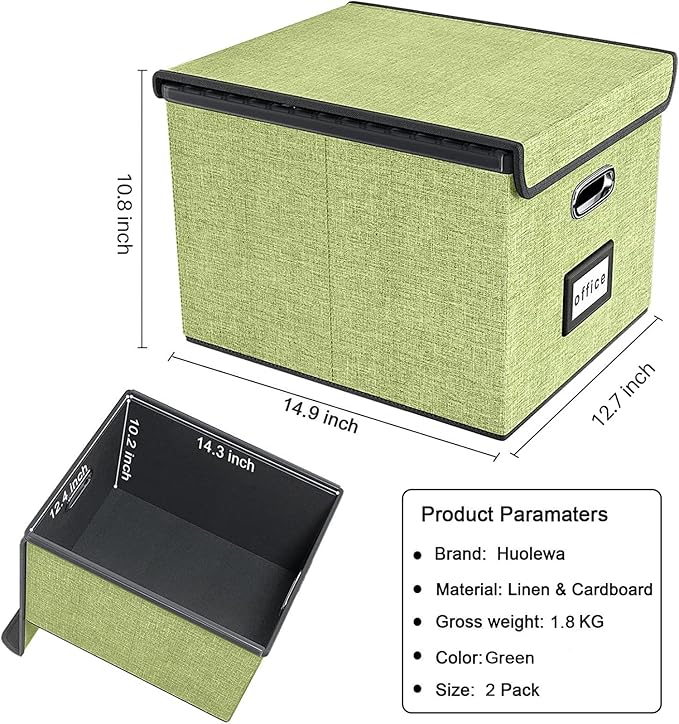 Huolewa File Organizer Boxes with Lids, Linen Hanging Filing & Storage Box with Plastic Slide for Office/Decor/Home, Universal Hanging Filing Organization Box for Letter/Legal Folder