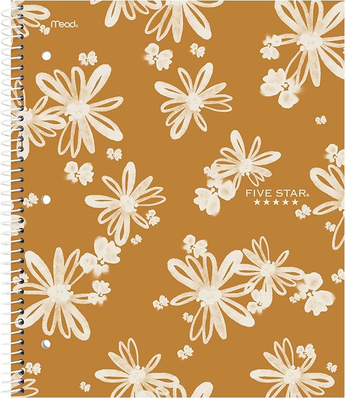 Five Star Spiral Notebook + Study App, 2 Pack, 1 Subject, College Ruled, 8-1/2" x 11", 80 Sheets, Fights Ink Bleed, Water Resistant Cover, Soft Petals (820331F-ECM)