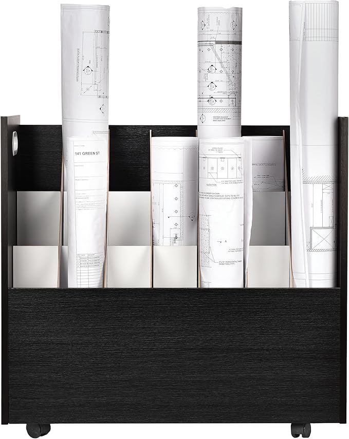 AdirOffice Adir Blue Print Storage Organizer - Mobile Roll File Cart, Construction Plan Holders, Blueprint Cabinet with Wheels, Roll Files Storage for Office and Home (21 Slots, Black)