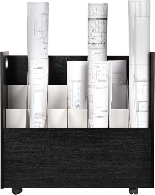 AdirOffice Adir Blue Print Storage Organizer - Mobile Roll File Cart, Construction Plan Holders, Blueprint Cabinet with Wheels, Roll Files Storage for Office and Home (21 Slots, Black)