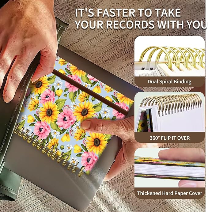 Spiral Journal Notebook, A5 Cute Notebooks for Women Men, College Ruled Hardcover Notebook for Work & Note Taking, 60 Pages Double-Wire Journals for Writing, Cute Sunflowers