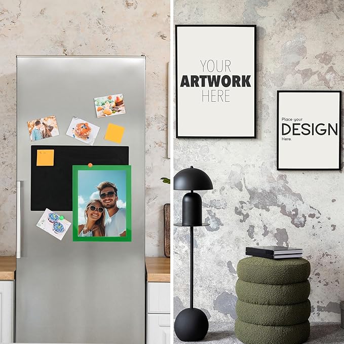 uxcell 5 Pcs Magnetic Sign Holder, 5" x 7" Self-Adhesive Magnetic Wall Signs Holder Magnetic Picture Frame Document Holder for Home Office Wall Window Displays, Green