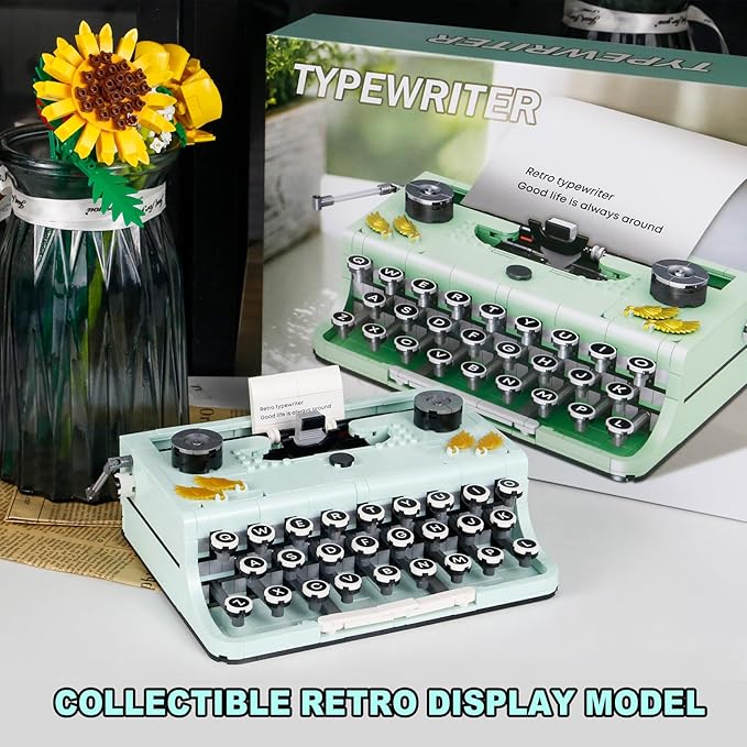 XIU Ideas Retro Typewriter Building Blocks Set,Typewriter mini Building Blocks Set for Adult,STEM Vintage Building Blocks Kit for Kid 6+(820pcs),Collectible Typewriter Display Model Green