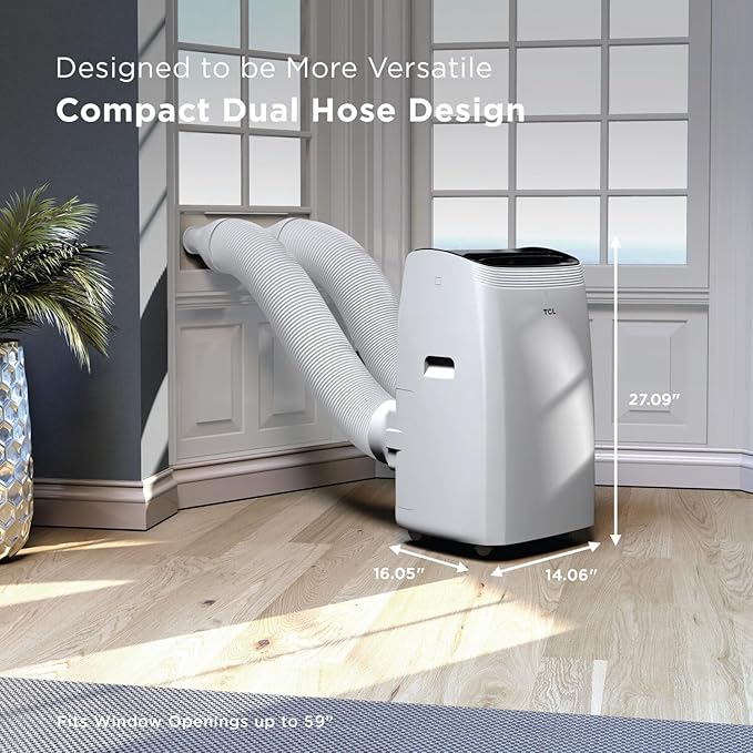 TCL H10PDH56W, 450 Sq. Ft, 10,000 BTU Q-Series Dual Hose Portable Inverter Air Conditioner & Heater, AC Unit with Heat, 47% Energy Savings, Compact Design, Works with Smart Home Devices, White