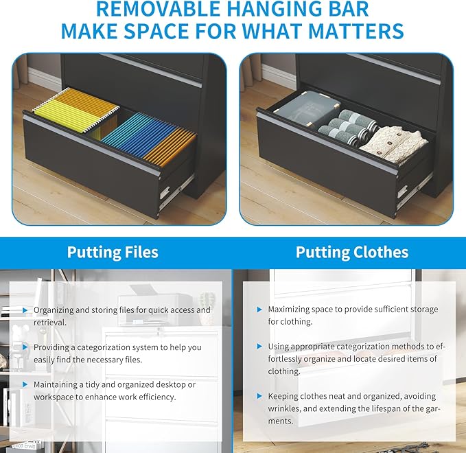 3 Drawer Lateral File Cabinet with Lock, Metal Lateral Filing Cabinet for Home Office, Steel Wide Horizontal Filing Cabinets for Letter/Legal/A4/F4 Hanging Files (Black)