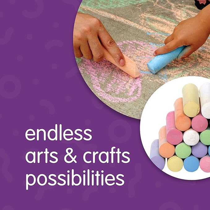 Colorations Washable Sidewalk Chalk in Storage Bucket, 20 Pieces, 8 Assorted Colors, Driveway Chalk for Kids, Oudoor Chalk, Kids Dustless Chalk, Homeschool, Home School Use