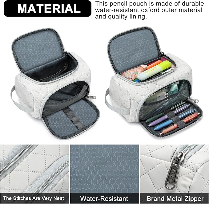 XQXA Extra Large Capacity Pencil Case Organizer, Multifunctional Pencil Pouch with Compartmens, Travel Pen Pouch Simple Stationery Pen Bag, Nylon Pencil Bag for Adults (Beige)