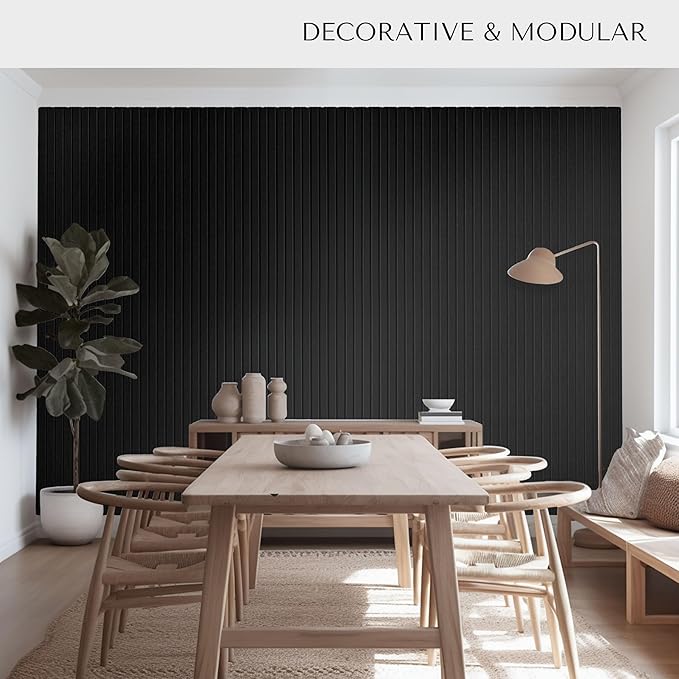 Large Cork Boards for Walls Black Felt Board Alternative - Slat Wall Paneling, Felt Bulletin Board Tiles for Office Decor, Push pin Board Office Wall Organizer -12-Pack (Black)