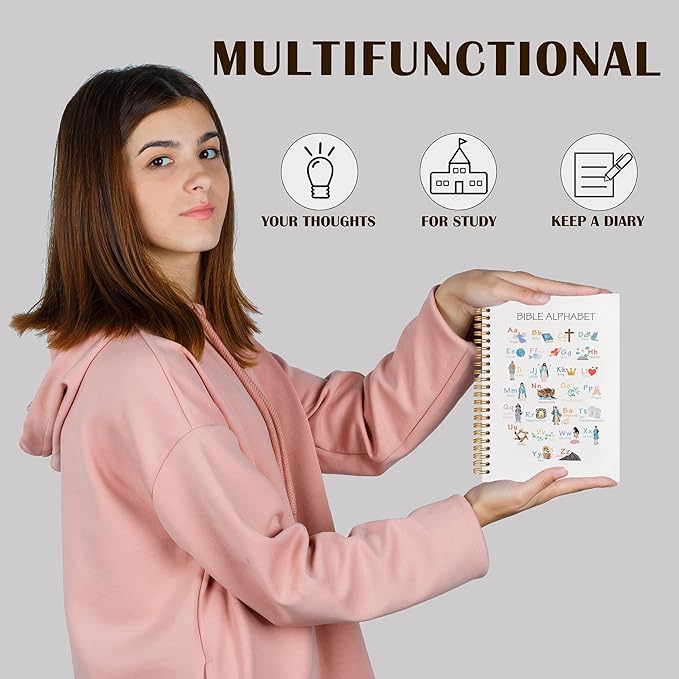 Qabliqo Bible Alphabet Christian Spiral Notebooks, Educational Bible Verse Journals for Writing, ABC Alphabet Christian Journal, Religious Scripture Notebook for Note Taking, 5.5x8.3 Inch