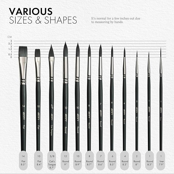 ARTIFY 12 PCS Watercolor Brushes Set, Synthetic Paint Brushes for Watercolor Painting, Acrylic, Gouache & Oil Painting - Detail Paint Brushes, Round, Flat, Cat's Tongue,Liner for Beginners & Kids