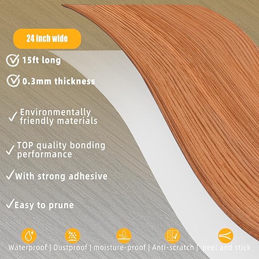 GSCIT Club Red Oak Wallpaper, 23.6 inch X 15ft Self Adhesive Wood Tape Grain Repair Patch for Tables, Chairs, Baseboards, Doors, Windows, Floors.