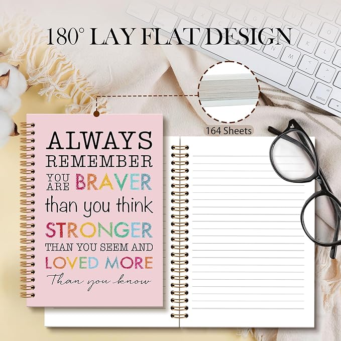 Inspirational Motivational Notebook Journal, Inspirational Gifts Spiral Notebook, You are Brave Motivational Notebooks Gifts for Women, Positive Gifts School Office Supplies, 6x8.2In（Pink）