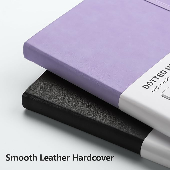 RETTACY Bullet Dotted Journal Notebook, 2-Pack, 160 Numbered Pages per Pack, A5 Medium Size (5.7'' x 8.3''), 120 GSM Thick Paper, Leather Hardcover, for Bullet Journaling (Black & Purple)
