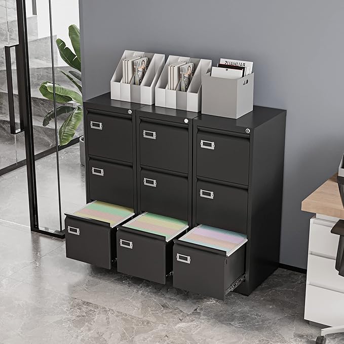 Vertical File Cabinets - 3 Drawers 17.8" Deep Lockable Filing Cabinet - Metal Storage Cabinets for Home Office to Hanging Files Letter/Legal/F4/A4 Size