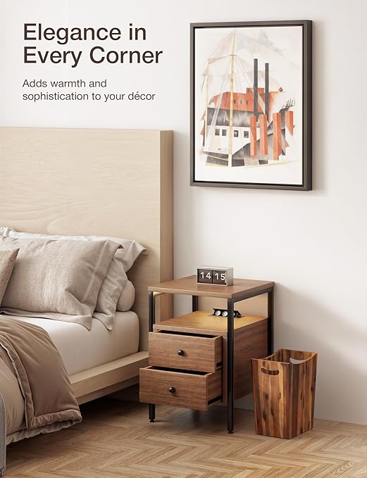 2 Gallons Rectangular Wastebaskets - Acacia Wood Waste Basket with Handles - Small Trash Can for Bathroom - Brown Garbage Bin for Spa Bathroom Decorative, Kitchen Counter, Living Room (Walnut)