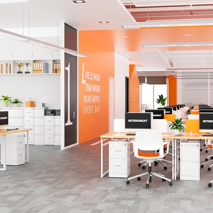 INTERGREAT 4 Drawers File Cabinet with Lock, 18" D Vertical Filing Cabinet for Home Office, Metal White File Cabinet for Hanging Letter/F4/A4/Legal Folders, Easy Assemble