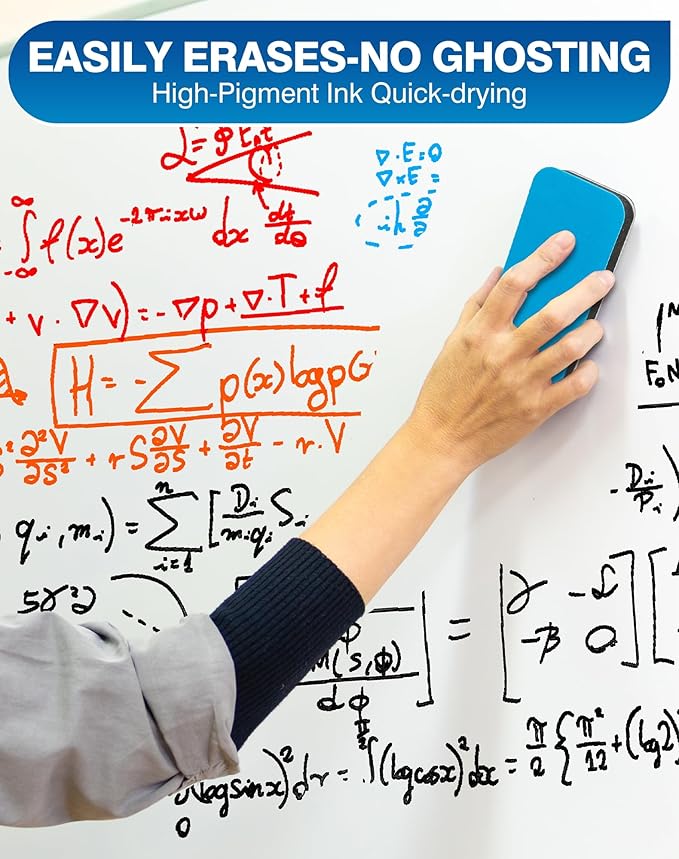 SFAIH Dry Erase Markers Chisel Tip with Magnetic Whiteboard Eraser, 48 Bulk 12 Assorted Colors White Board Markers for Teachers, Versatile Lines, 1s Quickly Dry, Perfect for Classroom and Office