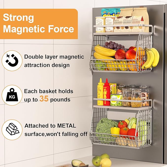 Magnetic Shelf for Fridge,Onion and Potato Spice Snacks Fruit and Vegetable Storage and Organizer,Hanging Wire Basket for Pantry,Kitchen Counter,RV and Laundry
