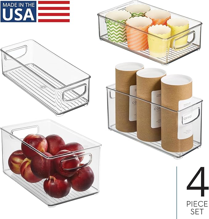iDesign Stackable Storage Bins for Kitchen or Pantry, 4 Different Sizes, 4 Pack, Clear, Made in USA