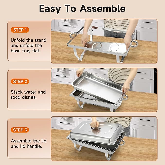 Rengue 9.5 QT Chafing Dishes, 4 Pack High Premium Stainless Steel Complete Set, Rectangular Chafing Dish Buffet Set, Heating and Cooling Chafing Dish for Gatherings Banquet, Buffet, Party, Wedding