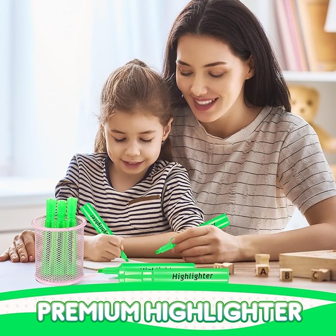 Qilery 72 Pack Highlighters Bulk, Tank Style Chisel Tip Highlighters Markers Quick Drying for Kids and Adult Coloring, Classroom Home Office School Supplies (Green)
