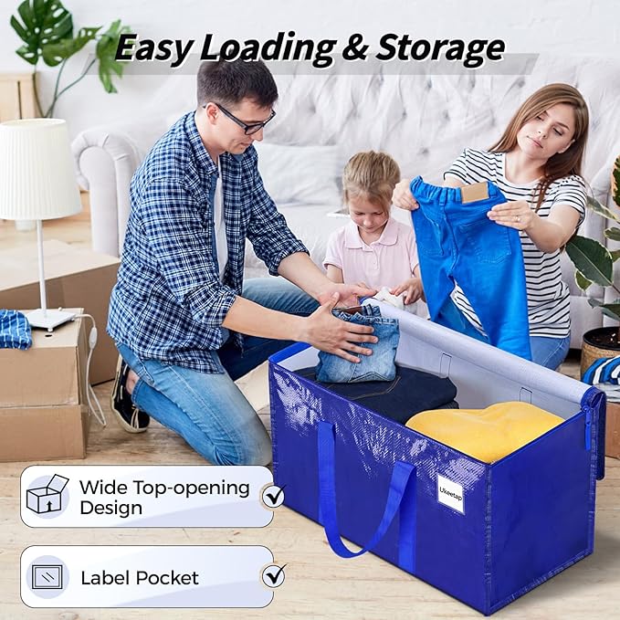 16 Pack Extra Large Heavy Duty Moving Bags, Blue Storage Bins with Lids, Reinforced Handles & Heavy-Duty Zippers Moving Boxes Storage Bags Totes for Clothes Packing, Dorms, College Supplies, Blue