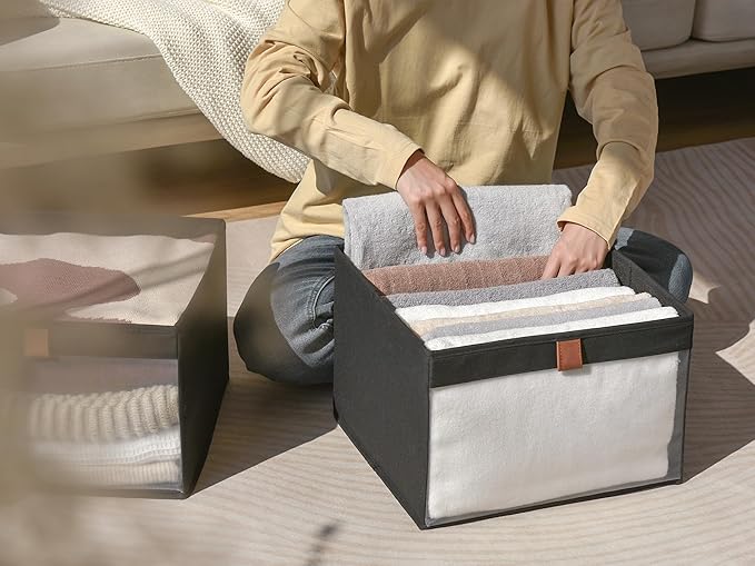 StorageWorks Closet Storage Bins, Extra Large Storage Baskets with Clear Window and Handles, Foldable Fabric Organizer for Clothes, Shelves, Black, 3 Pack