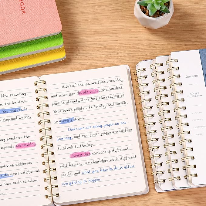 Lined Spiral Notebook College Ruled A5 Journal Book for Note Taking, 160 Pages Writing Journal for Office and Home School Supplies 5.75x8.125 inch (6pack-3Reefblue/3Pink)