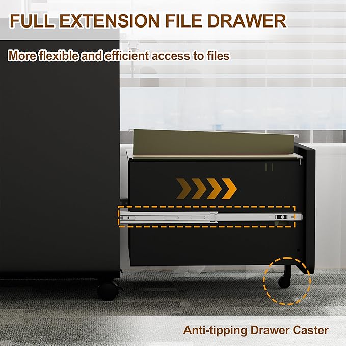 3 Drawer File Cabinet with Lock and 4 Keys, Mobile Metal Filing Cabinet, File Cabinets for Home Office, Under Desk, Pre-Assembly, File Drawer, Letter/Legal/A4 Hanging File Folders