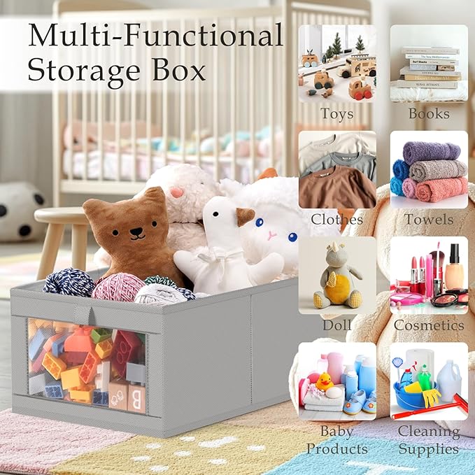 Criusia 8 Pack Linen Closet Organizers and Storage, Large Linen Closet Baskets for Organization, Foldable Storage Containers for Toys, Clothing, Towels, Jeans, Books, Shelves, Grey