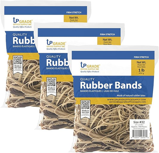 Upgrade Office Supply Rubber Bands, Size 32 (3 x 1/8), 700 Count, 1 lb Bag, 3-Pack, USA