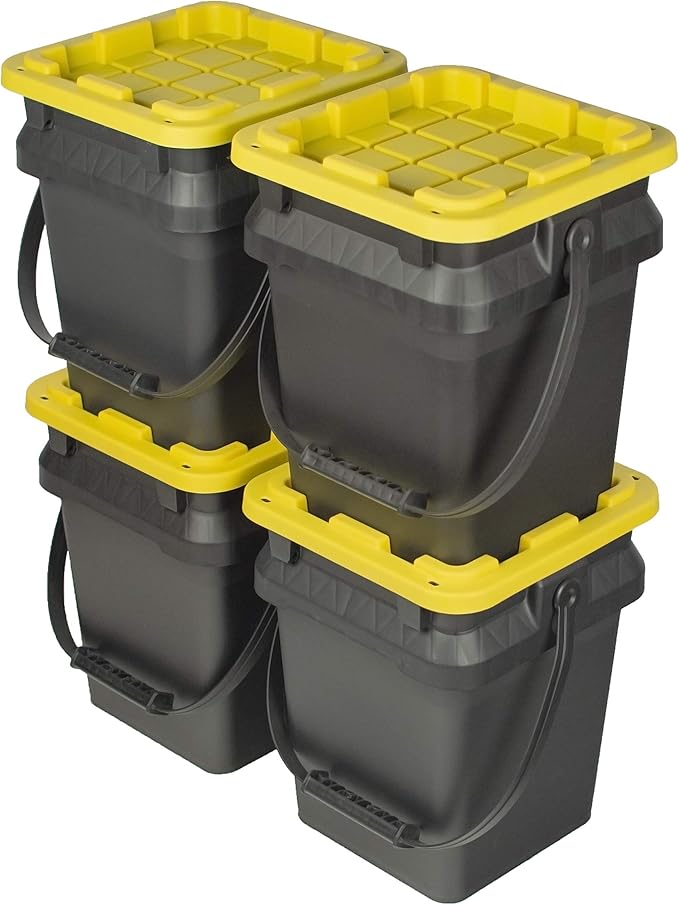 CX BLACK & YELLOW, 5-Gallon Heavy Duty Bucket Tough Storage Container & Snap-Tight Lid, (14.9H x 12W x 13D), Weather-Resistant Design and Stackable Organization Tote [3 Pack]