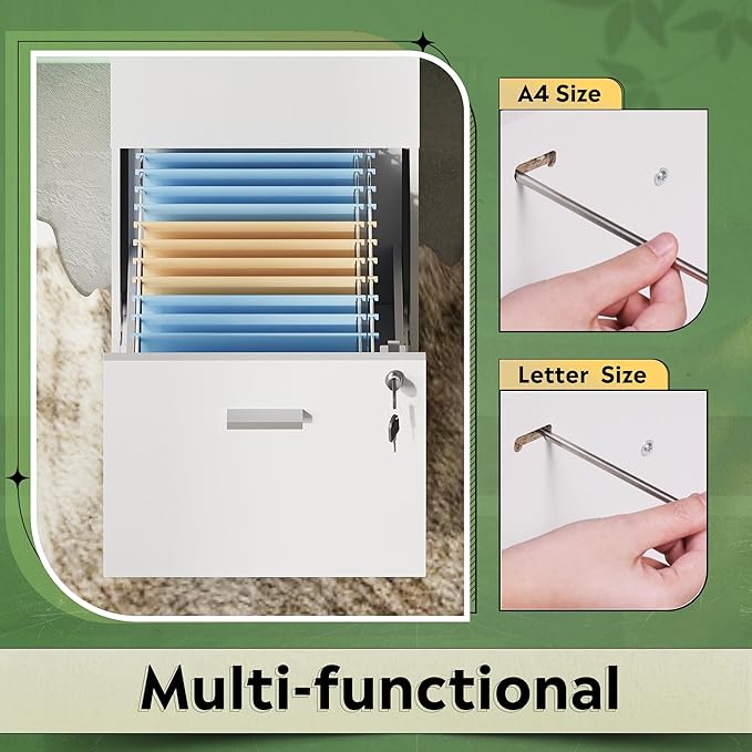 DEVAISE 4 Drawer File Cabinet with Lock, Vertical Filing Cabinet for A4/Letter Size Files, Wood Storage Organizer for Home Office, White