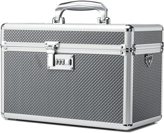 Storage Lock Box with Combination code, Lockable Medicine Storage Case, Empty First Aid Box, Security Lock Box, Multipurpose Lockbox for Home and Outdoor Use (Gray, Large)