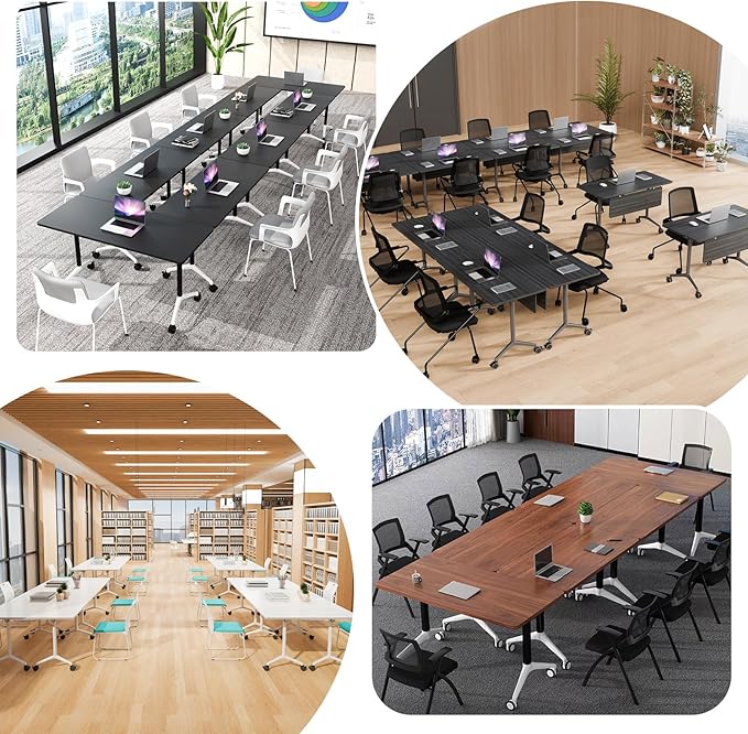 Conference Room Table, Folding Conference Tables,Thicken Grey Tabletop,Flip Top Wooden Seminar Meeting Room Table for Conference Room Offices (8, BlackWoodGrain, 70.8”)
