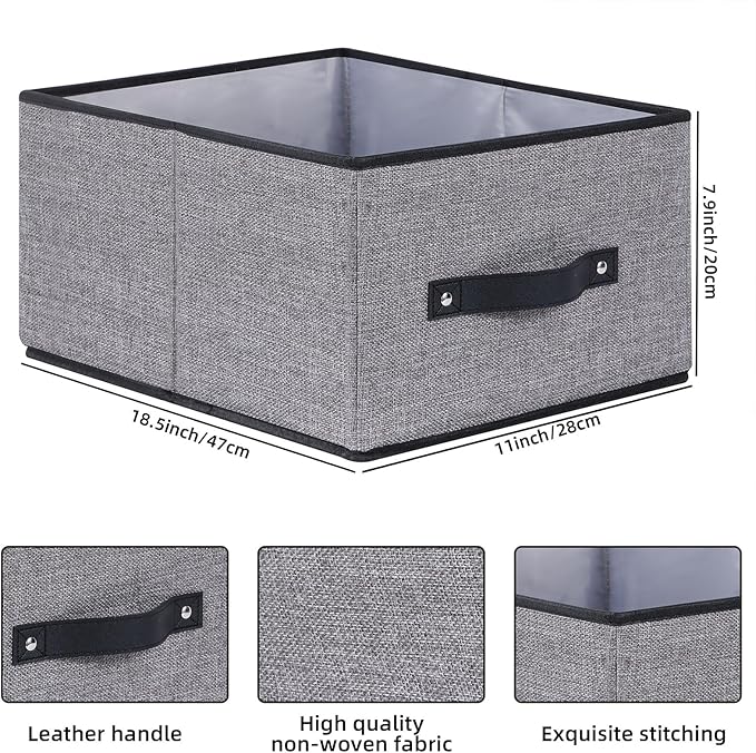 Fabric Storage Boxes, Foldable Storage Baskets with Handles, Cube Organizer Bins for Wardrobe, 18.5 × 11 × 7.9 Inch, Gray, 6-Pack