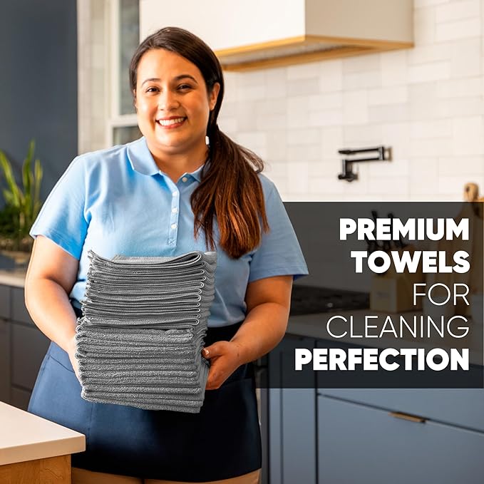 Microfiber Wholesale 16" x 24" Pro Multi Surface Microfiber Towels | 6 Pack (Gray)