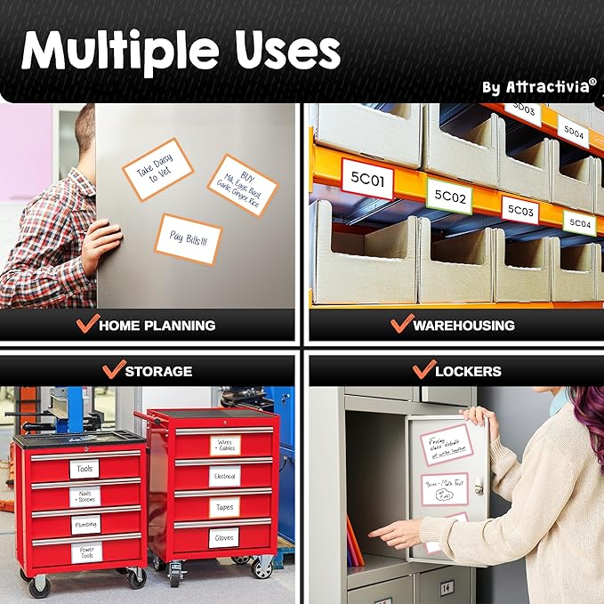 Dry Erase Magnetic Labels 5.6 x 3.7 in, Color Borders, Large Dry Erase Magnets, 36-Pack, Erasable Write-On All-Purpose Labels, for Office, Kanban Boards, Education, Home, Whiteboard